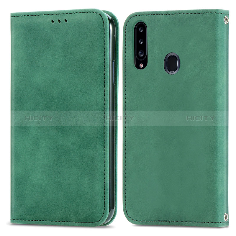 Coque Portefeuille Livre Cuir Etui Clapet S04D pour Samsung Galaxy A20s Vert Plus