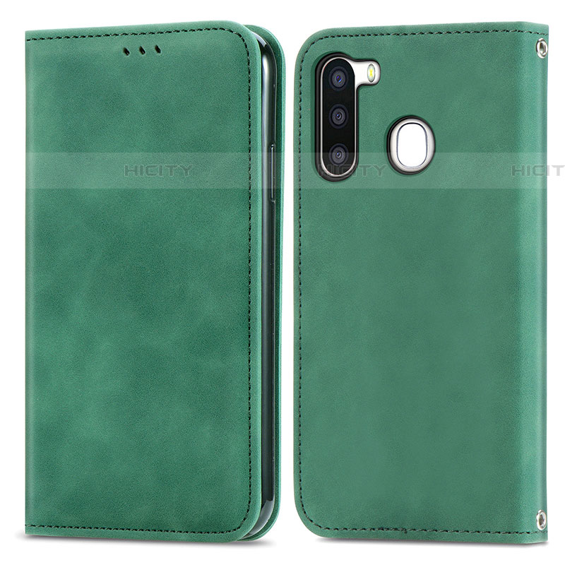 Coque Portefeuille Livre Cuir Etui Clapet S04D pour Samsung Galaxy A21 European Vert Plus