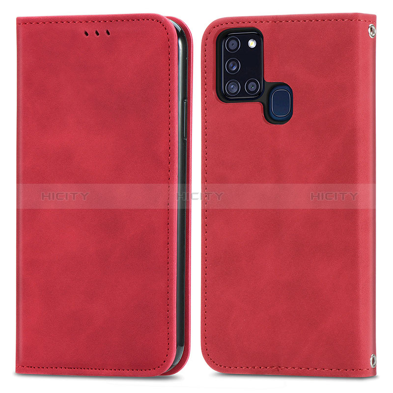 Coque Portefeuille Livre Cuir Etui Clapet S04D pour Samsung Galaxy A21s Rouge Plus