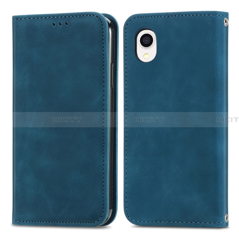 Coque Portefeuille Livre Cuir Etui Clapet S04D pour Samsung Galaxy A22 5G SC-56B Bleu Plus