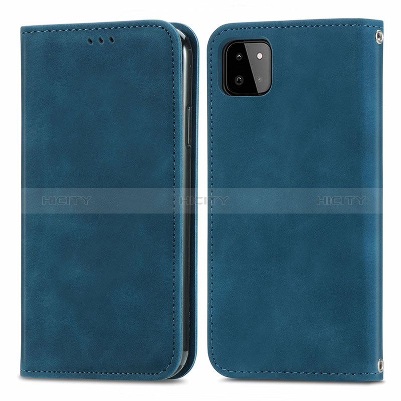 Coque Portefeuille Livre Cuir Etui Clapet S04D pour Samsung Galaxy A22s 5G Bleu Plus