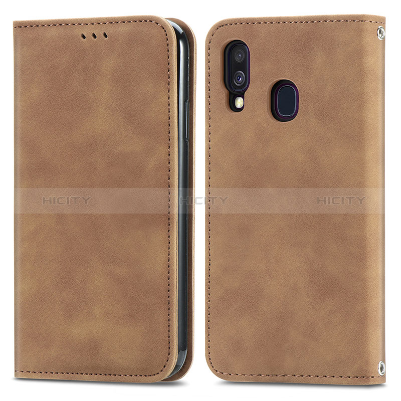 Coque Portefeuille Livre Cuir Etui Clapet S04D pour Samsung Galaxy A40 Marron Plus