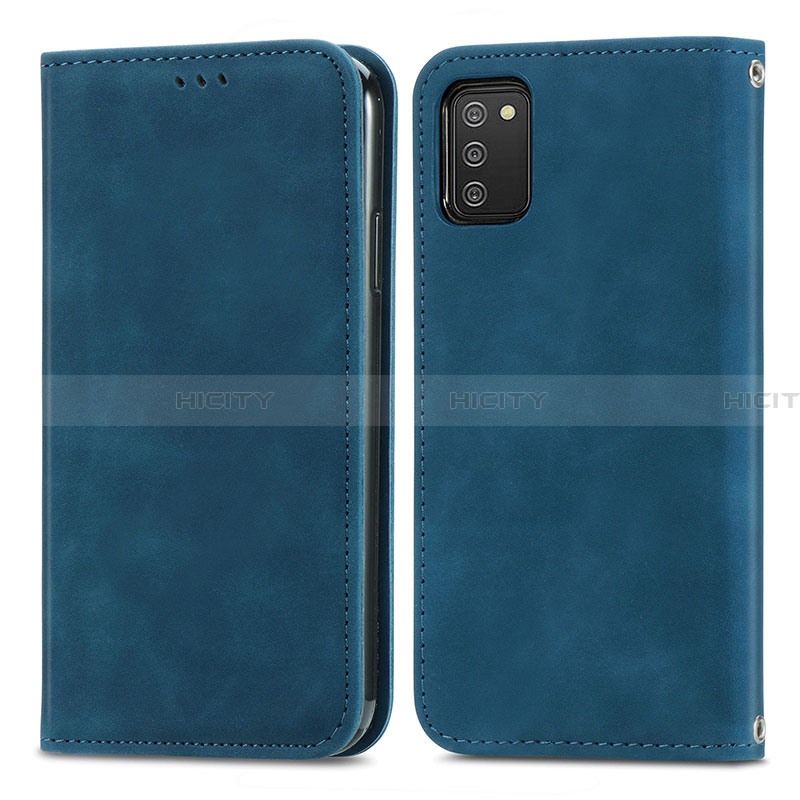Coque Portefeuille Livre Cuir Etui Clapet S04D pour Samsung Galaxy F02S SM-E025F Bleu Plus