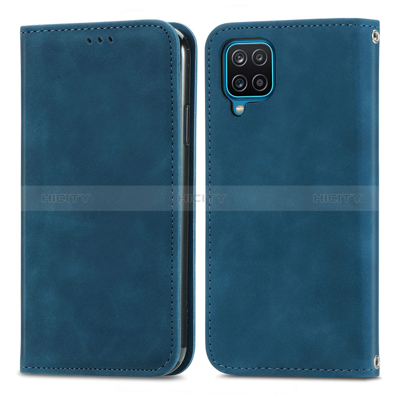 Coque Portefeuille Livre Cuir Etui Clapet S04D pour Samsung Galaxy F12 Bleu Plus