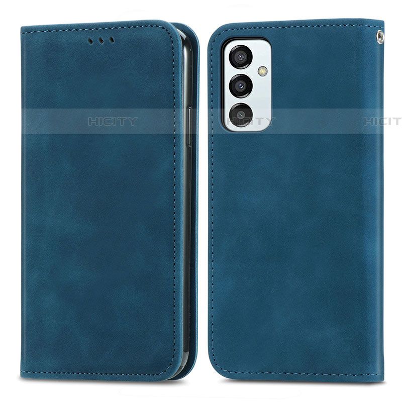 Coque Portefeuille Livre Cuir Etui Clapet S04D pour Samsung Galaxy F23 5G Bleu Plus