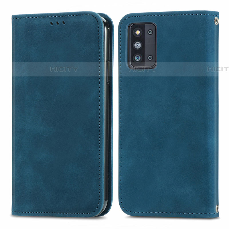 Coque Portefeuille Livre Cuir Etui Clapet S04D pour Samsung Galaxy F52 5G Bleu Plus