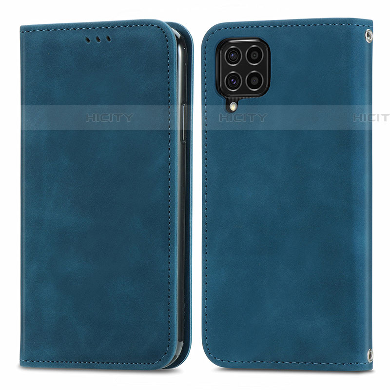 Coque Portefeuille Livre Cuir Etui Clapet S04D pour Samsung Galaxy F62 5G Bleu Plus