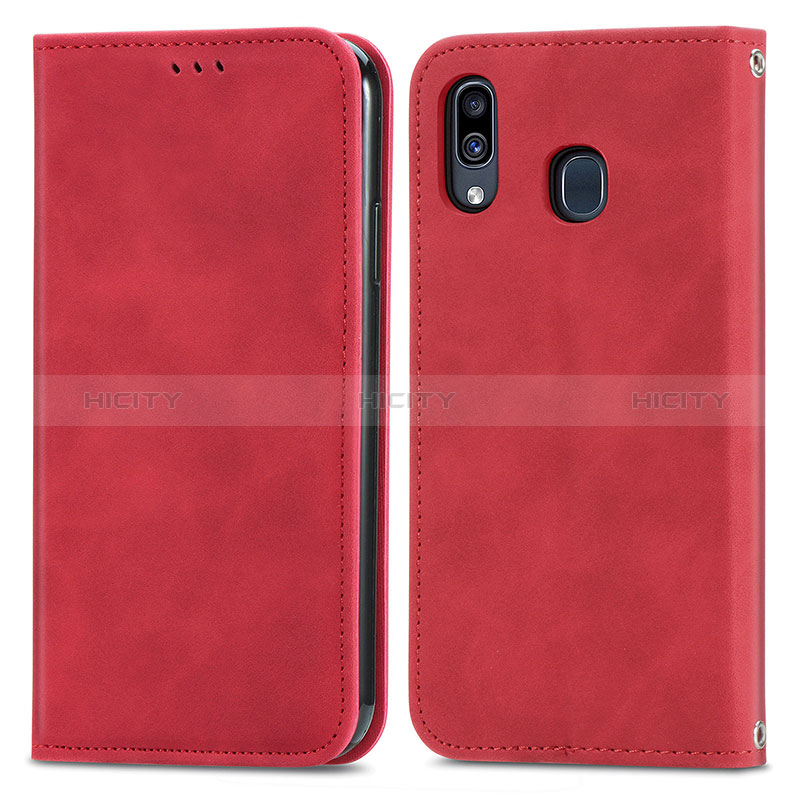 Coque Portefeuille Livre Cuir Etui Clapet S04D pour Samsung Galaxy M10S Rouge Plus