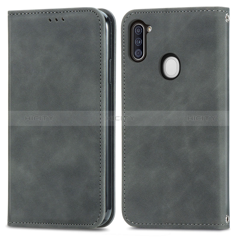 Coque Portefeuille Livre Cuir Etui Clapet S04D pour Samsung Galaxy M11 Gris Plus