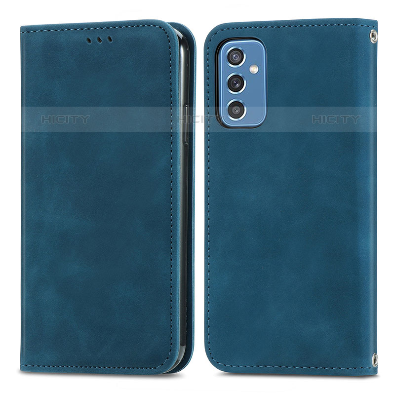 Coque Portefeuille Livre Cuir Etui Clapet S04D pour Samsung Galaxy M52 5G Bleu Plus