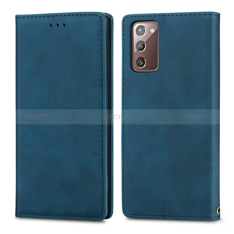 Coque Portefeuille Livre Cuir Etui Clapet S04D pour Samsung Galaxy Note 20 5G Bleu Plus