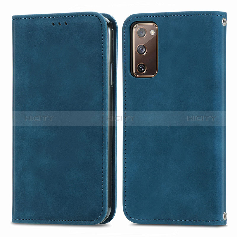Coque Portefeuille Livre Cuir Etui Clapet S04D pour Samsung Galaxy S20 FE (2022) 5G Bleu Plus