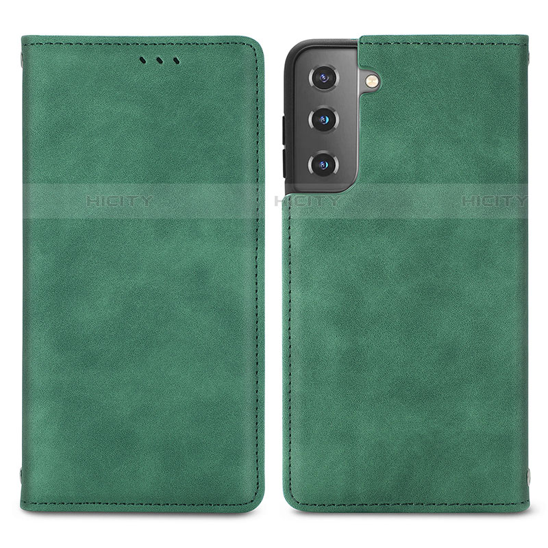 Coque Portefeuille Livre Cuir Etui Clapet S04D pour Samsung Galaxy S21 5G Vert Plus