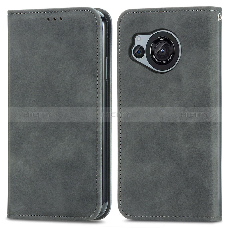 Coque Portefeuille Livre Cuir Etui Clapet S04D pour Sharp Aquos R8s Gris Plus