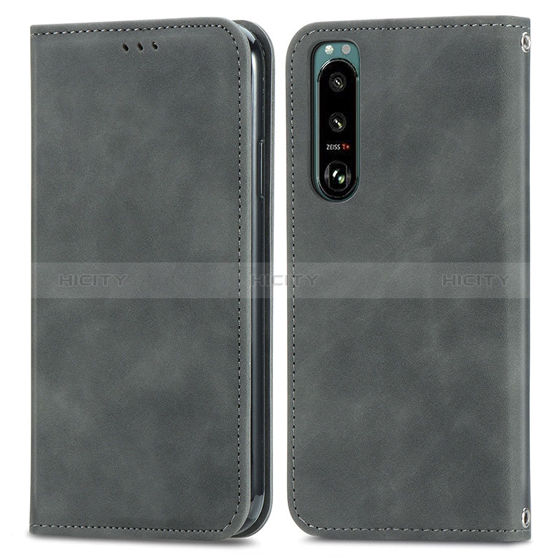 Coque Portefeuille Livre Cuir Etui Clapet S04D pour Sony Xperia 5 III Gris Plus