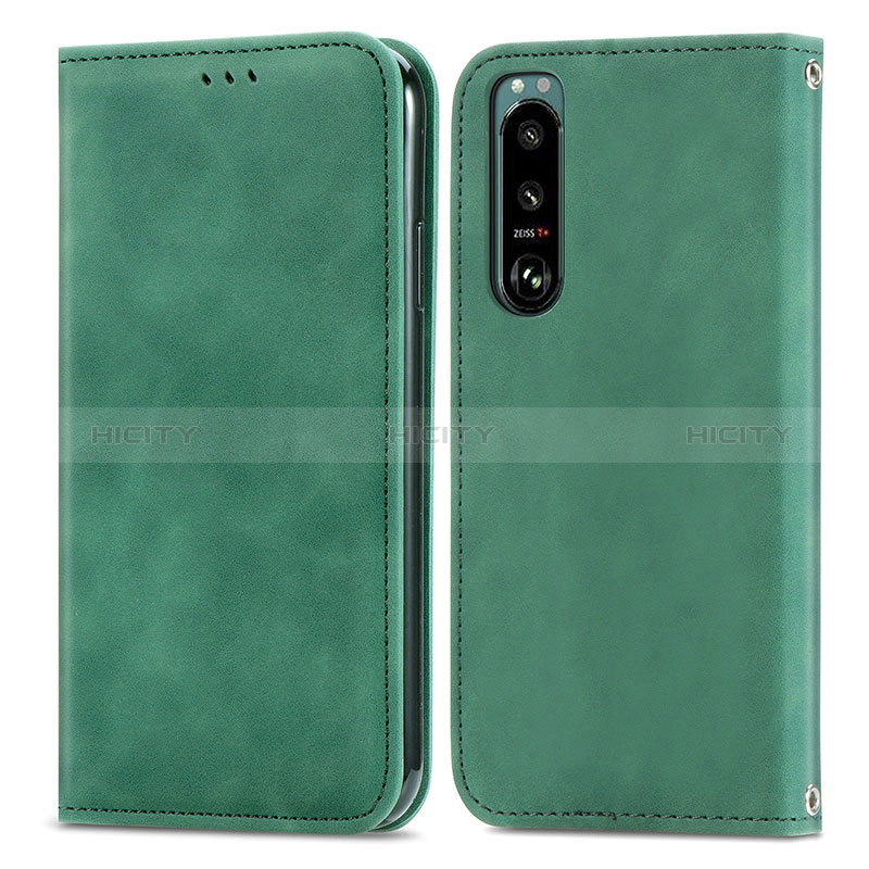 Coque Portefeuille Livre Cuir Etui Clapet S04D pour Sony Xperia 5 III SO-53B Vert Plus