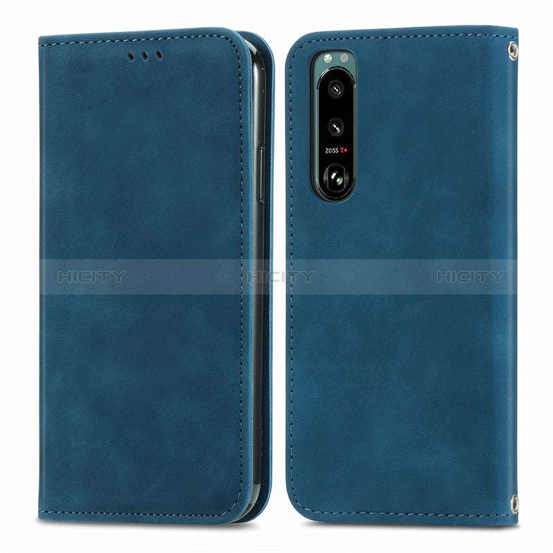 Coque Portefeuille Livre Cuir Etui Clapet S04D pour Sony Xperia 5 IV Bleu Plus