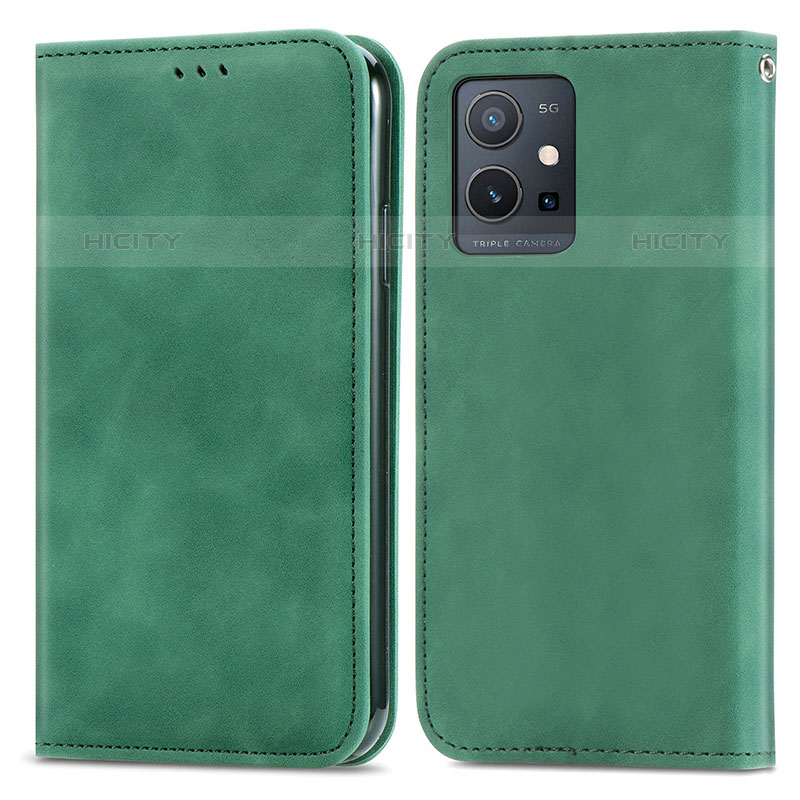 Coque Portefeuille Livre Cuir Etui Clapet S04D pour Vivo iQOO Z6 5G Vert Plus