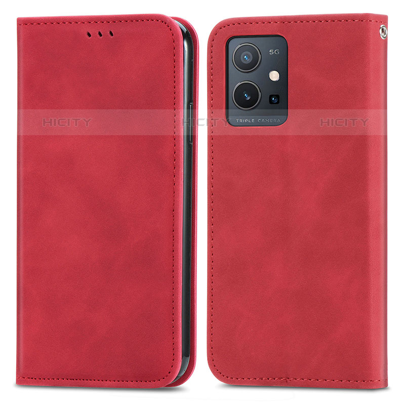 Coque Portefeuille Livre Cuir Etui Clapet S04D pour Vivo T1 5G India Rouge Plus