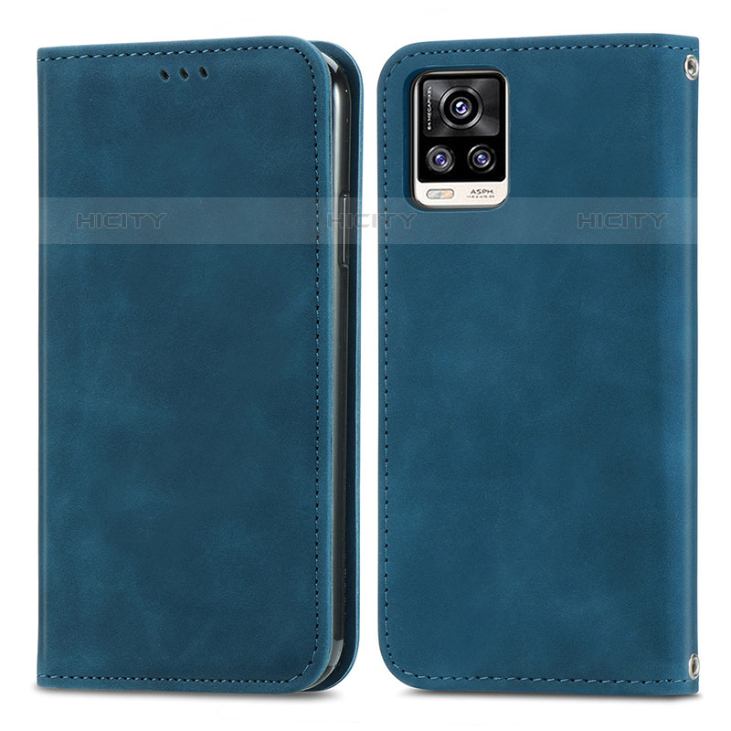 Coque Portefeuille Livre Cuir Etui Clapet S04D pour Vivo V20 (2021) Bleu Plus