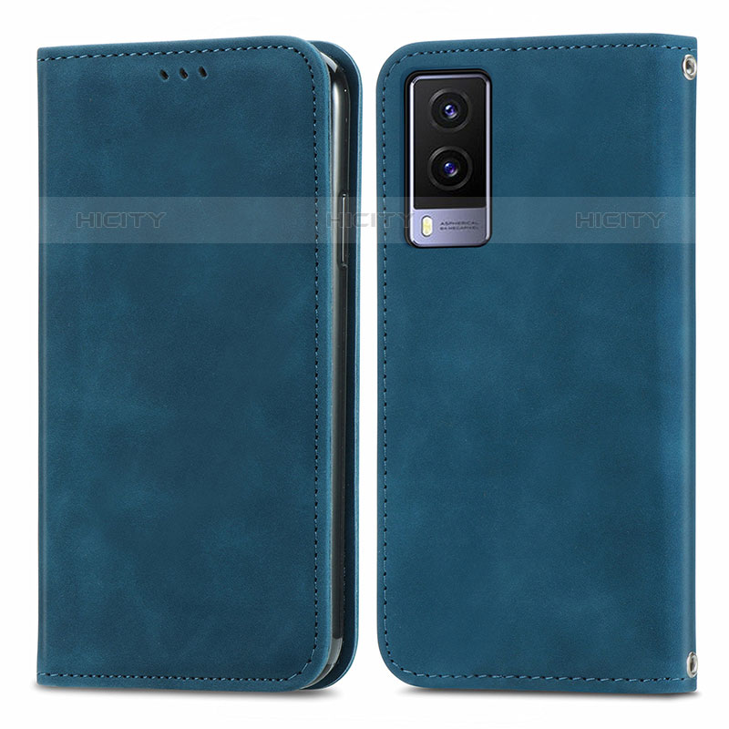 Coque Portefeuille Livre Cuir Etui Clapet S04D pour Vivo V21e 5G Bleu Plus