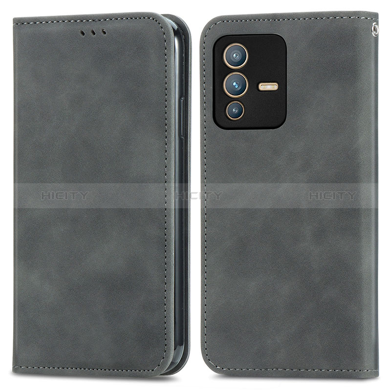 Coque Portefeuille Livre Cuir Etui Clapet S04D pour Vivo V23 5G Gris Plus