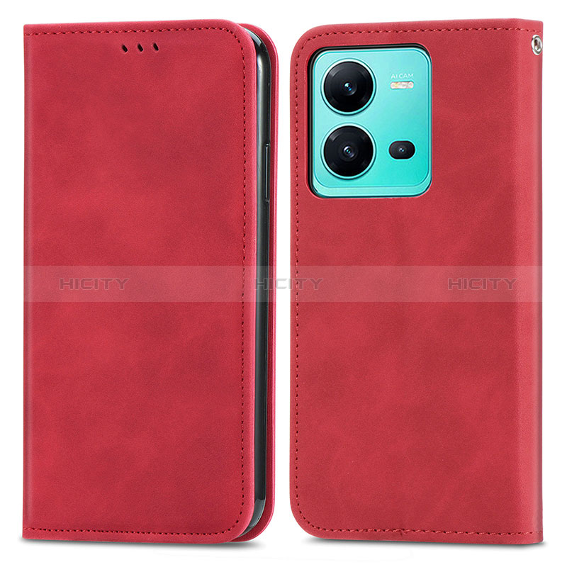 Coque Portefeuille Livre Cuir Etui Clapet S04D pour Vivo X80 Lite 5G Rouge Plus