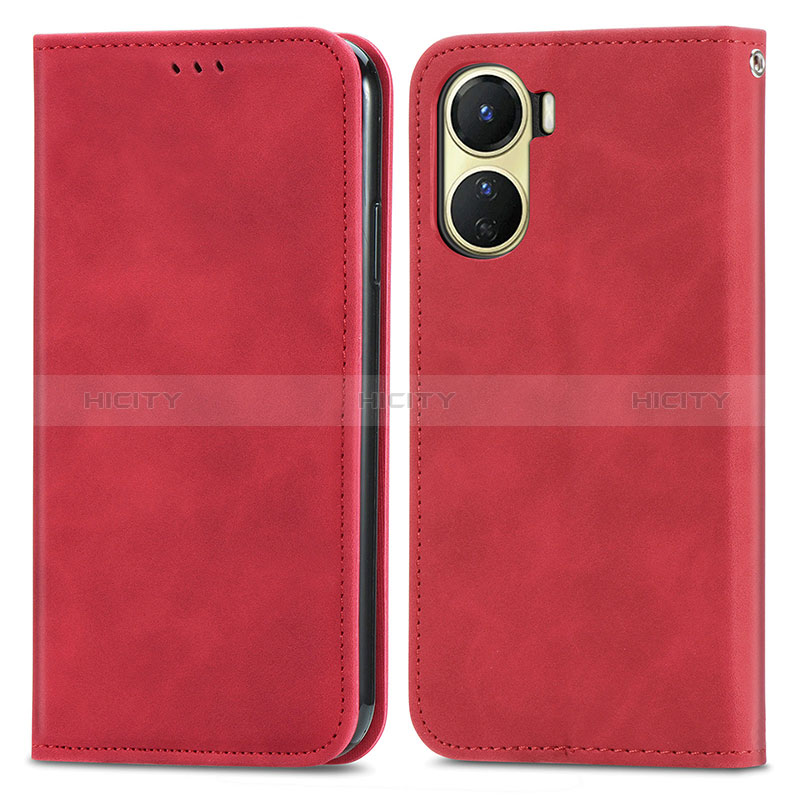 Coque Portefeuille Livre Cuir Etui Clapet S04D pour Vivo Y02S Rouge Plus