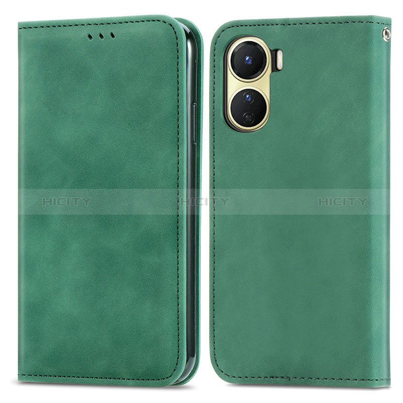 Coque Portefeuille Livre Cuir Etui Clapet S04D pour Vivo Y02S Vert Plus