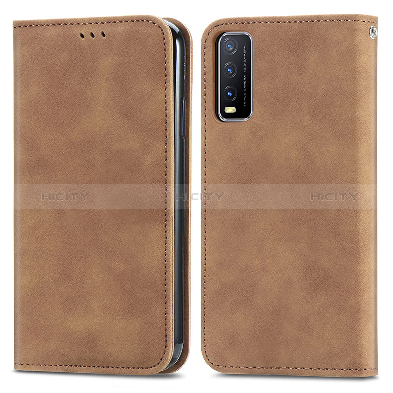 Coque Portefeuille Livre Cuir Etui Clapet S04D pour Vivo Y20s G Marron Plus