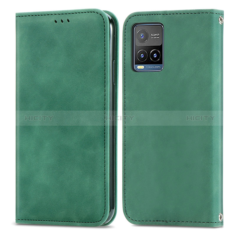 Coque Portefeuille Livre Cuir Etui Clapet S04D pour Vivo Y21a Vert Plus