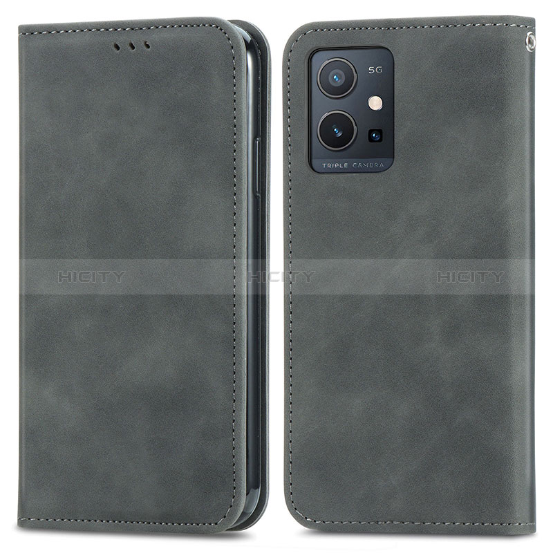 Coque Portefeuille Livre Cuir Etui Clapet S04D pour Vivo Y30 5G Gris Plus