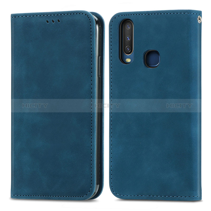 Coque Portefeuille Livre Cuir Etui Clapet S04D pour Vivo Y3s Bleu Plus