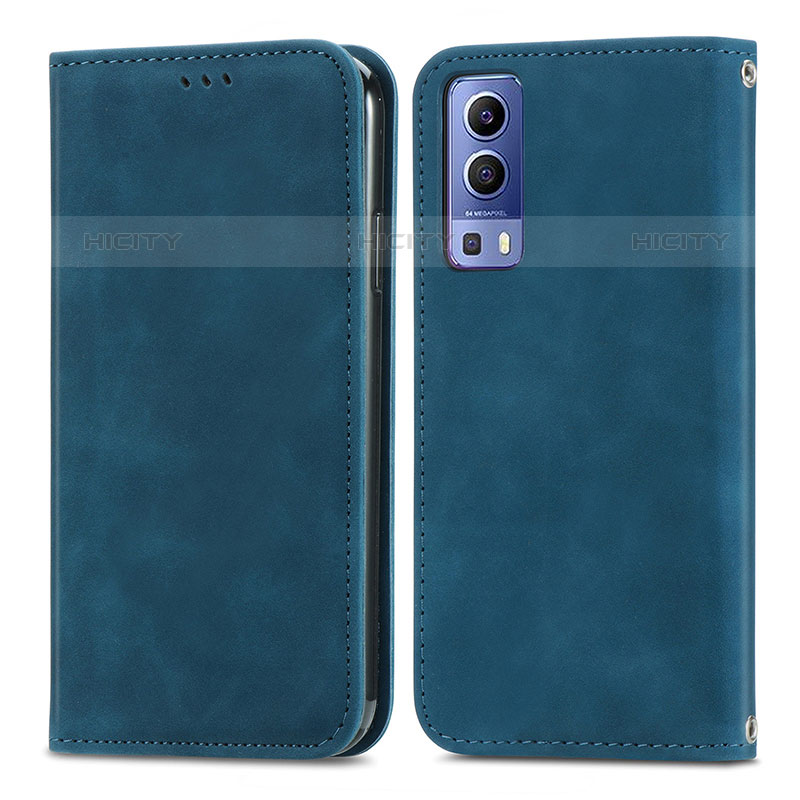 Coque Portefeuille Livre Cuir Etui Clapet S04D pour Vivo Y52 5G Bleu Plus