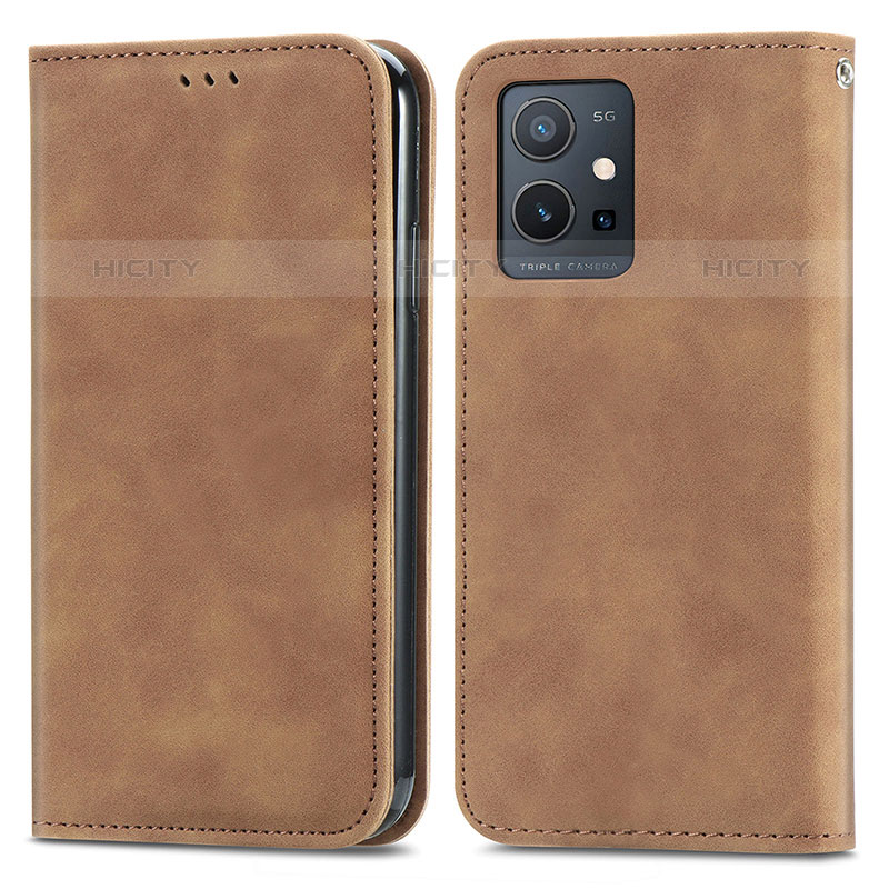 Coque Portefeuille Livre Cuir Etui Clapet S04D pour Vivo Y55 5G Marron Plus