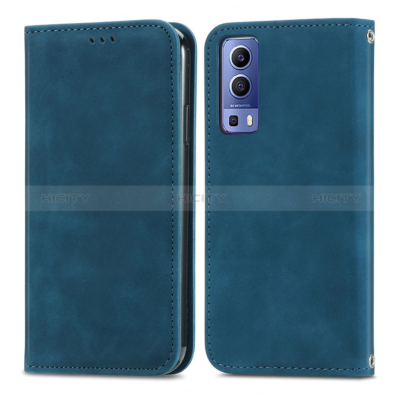 Coque Portefeuille Livre Cuir Etui Clapet S04D pour Vivo Y72 5G Bleu Plus