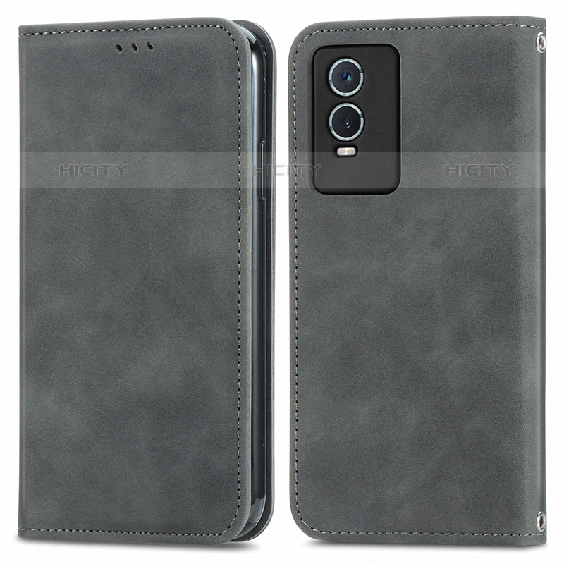 Coque Portefeuille Livre Cuir Etui Clapet S04D pour Vivo Y74s 5G Gris Plus