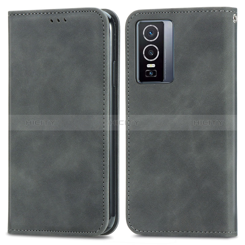 Coque Portefeuille Livre Cuir Etui Clapet S04D pour Vivo Y76 5G Gris Plus