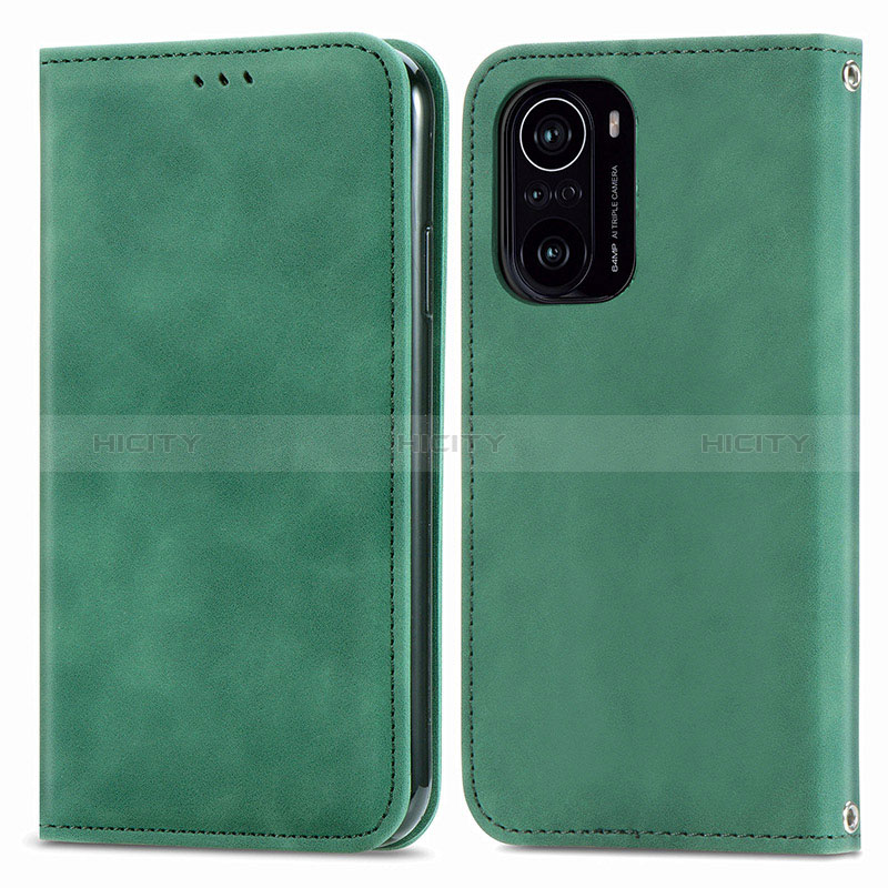 Coque Portefeuille Livre Cuir Etui Clapet S04D pour Xiaomi Poco F3 5G Vert Plus