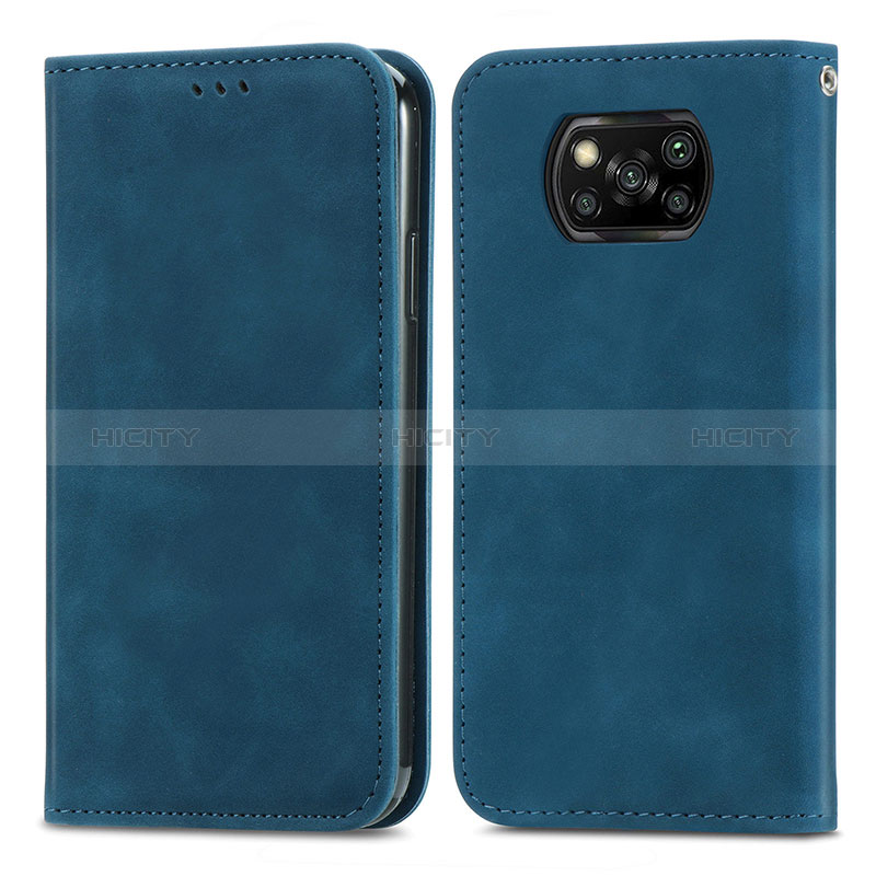 Coque Portefeuille Livre Cuir Etui Clapet S04D pour Xiaomi Poco X3 Pro Bleu Plus