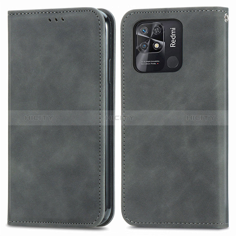 Coque Portefeuille Livre Cuir Etui Clapet S04D pour Xiaomi Redmi 10 India Gris Plus