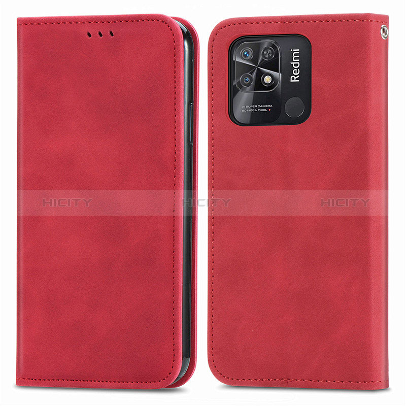 Coque Portefeuille Livre Cuir Etui Clapet S04D pour Xiaomi Redmi 10C 4G Rouge Plus