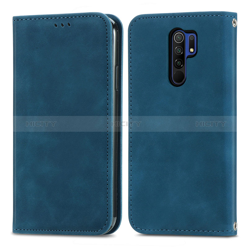 Coque Portefeuille Livre Cuir Etui Clapet S04D pour Xiaomi Redmi 9 Bleu Plus