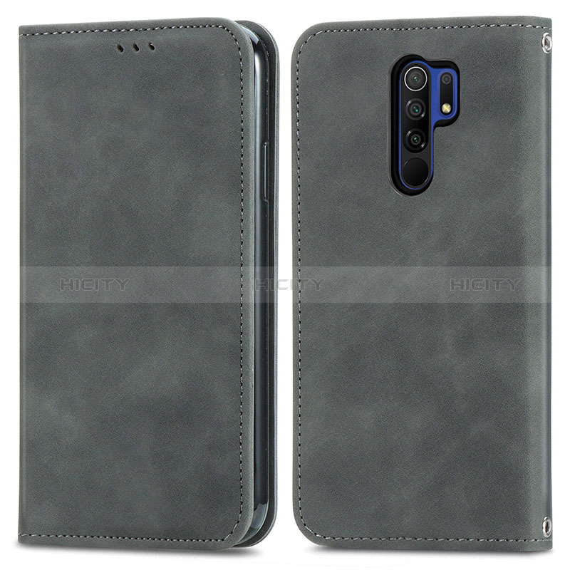 Coque Portefeuille Livre Cuir Etui Clapet S04D pour Xiaomi Redmi 9 Prime India Gris Plus