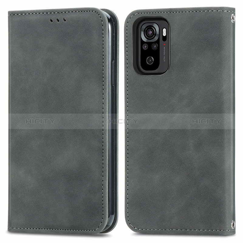 Coque Portefeuille Livre Cuir Etui Clapet S04D pour Xiaomi Redmi Note 10 4G Gris Plus