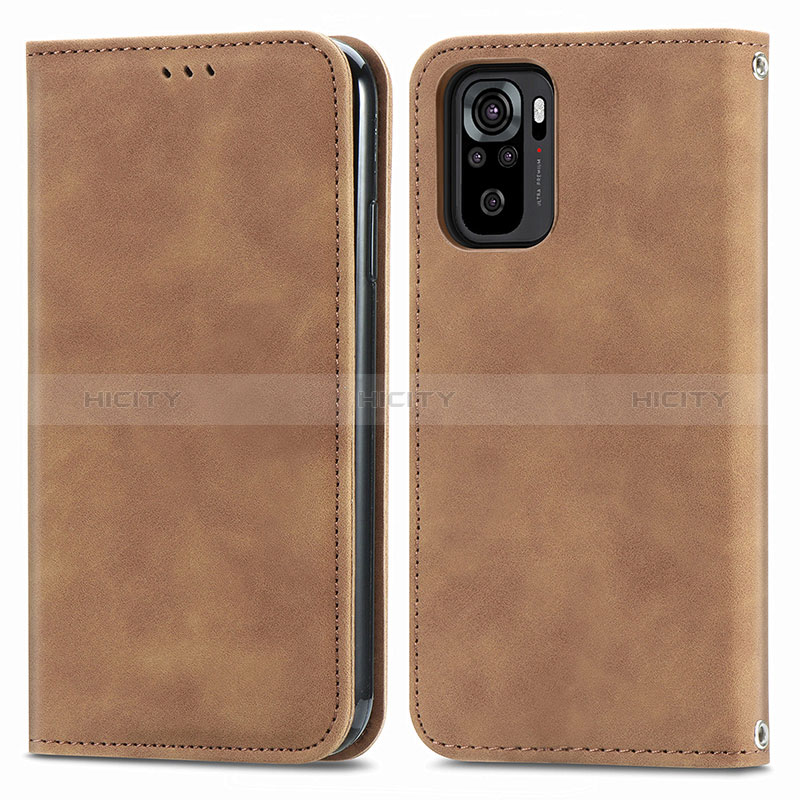 Coque Portefeuille Livre Cuir Etui Clapet S04D pour Xiaomi Redmi Note 10 4G Marron Plus