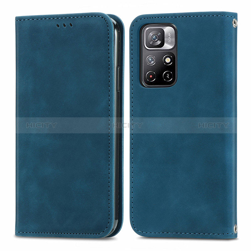 Coque Portefeuille Livre Cuir Etui Clapet S04D pour Xiaomi Redmi Note 11 5G Bleu Plus