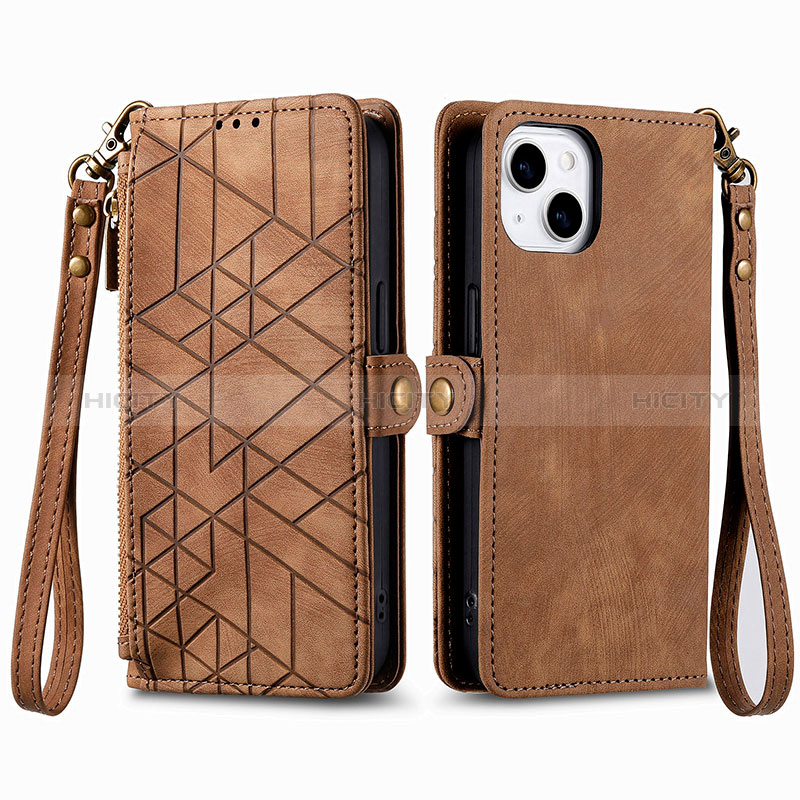 Coque Portefeuille Livre Cuir Etui Clapet S05D pour Apple iPhone 14 Plus Marron Plus