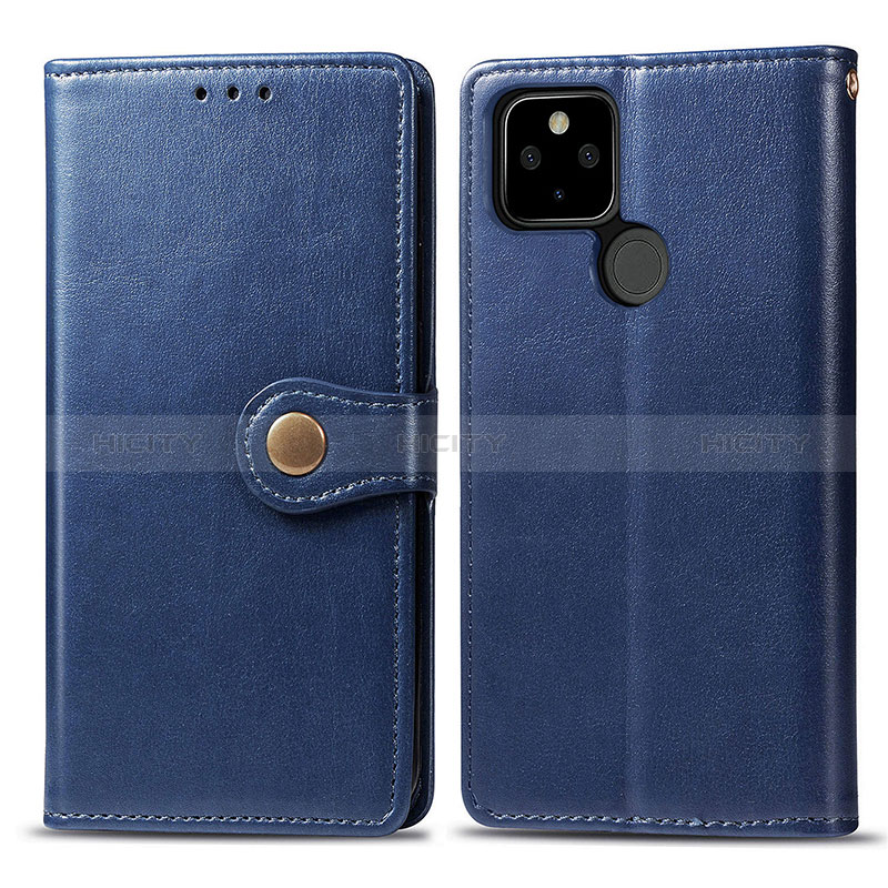 Coque Portefeuille Livre Cuir Etui Clapet S05D pour Google Pixel 4a 5G Bleu Plus