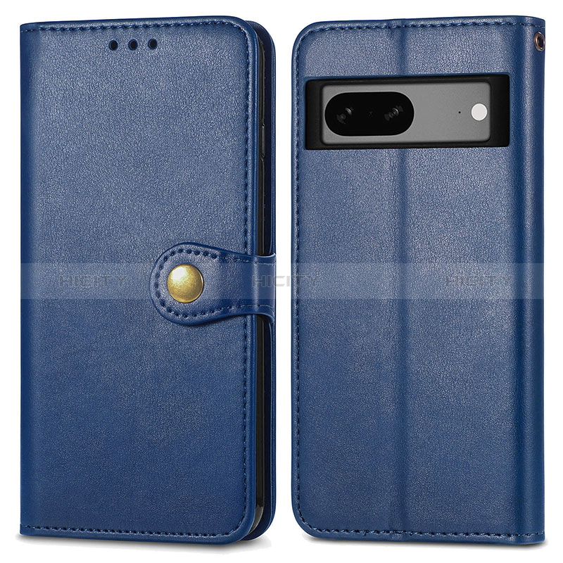 Coque Portefeuille Livre Cuir Etui Clapet S05D pour Google Pixel 7a 5G Bleu Plus